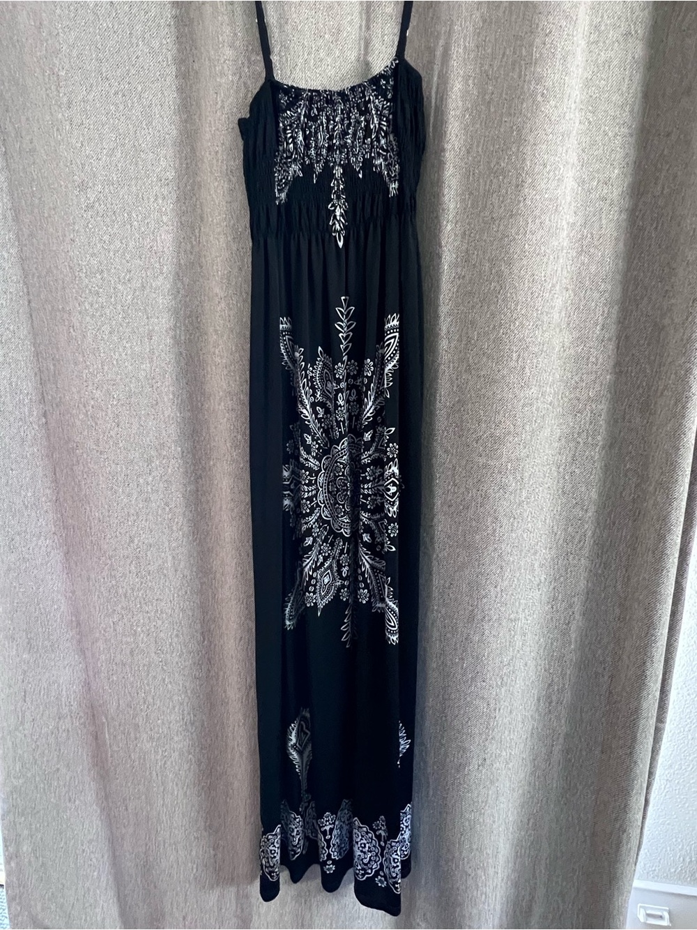 Black & White Printed Maxi Dress with Spaghetti Straps